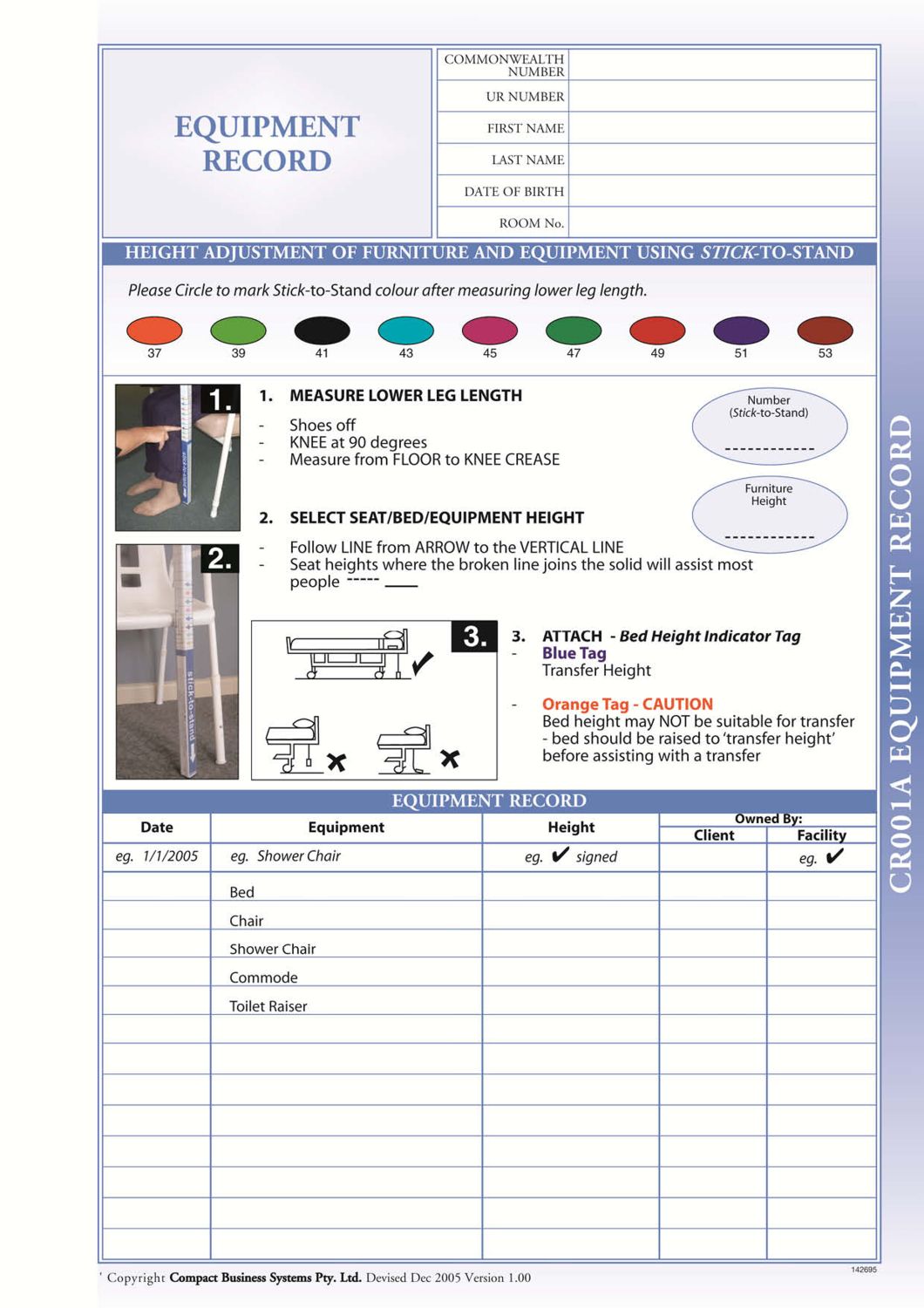 Equipment Record Form Shop Compact Business Systems Australia