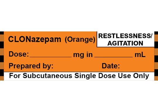 Rustless Label CLONasepam (Orange) Restlessness/Agitation Syringe Label | Compact ...